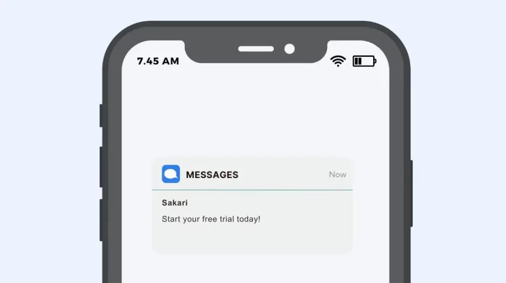sms marketing campaign - phone with text sakari start your free trial today